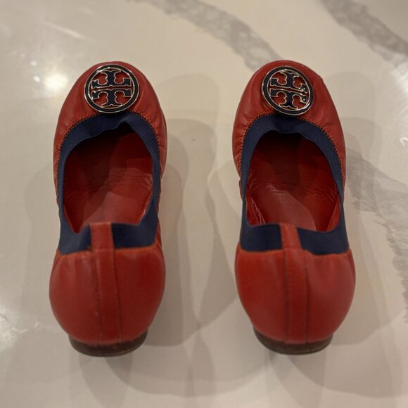 Tory Burch Caroline Ballet Flats Size 7- Acai Red/French Blue - Picture 3 of 8
